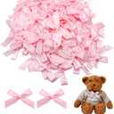 100PCS Premade Mini Bows DIY Satin Fabric Ribbon Twist Tie Bows for Cake Treat Bags Gift Wrapping Decor (Pink)