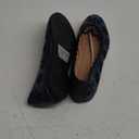 Women's Ballet Flats Black PU Leather Dress Shoes Comfortable Round Toe Slip on Flats with Breathable Eyelets 7.5,Blue 