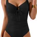 Aidonger One Piece Lace Up Swimsuit for Women Tummy Control Slimming Bathing Suits Cut Out Push Up Swimwear, S