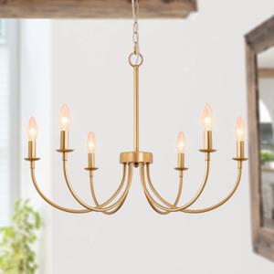 Gold Chandelier, 26" 6-Light Farmhouse Chandeliers for Dining Room Lighting Fixtures Hanging, Modern Farmhouse Chandelier for Bedroom, Foyer, Living Room, Entryway (Rose Gold)
