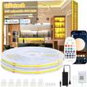 66FT White COB LED Strip Light Alexa Compatible, 3000k to 6500k Warm White to Cool White Dimmable Ultra Bright Cob Strip, Under Cabinets Lighting with Remote and App for Kitchen, Bedroom