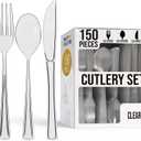 Party Solids Clear Plastic Silverware Heavy Duty 150 Pieces Clear Disposable Silverware Heavy Duty, Utensil Sets, 50 Of Each Forks, Knives & Spoons Disposable Cutlery Set For Party Supplies