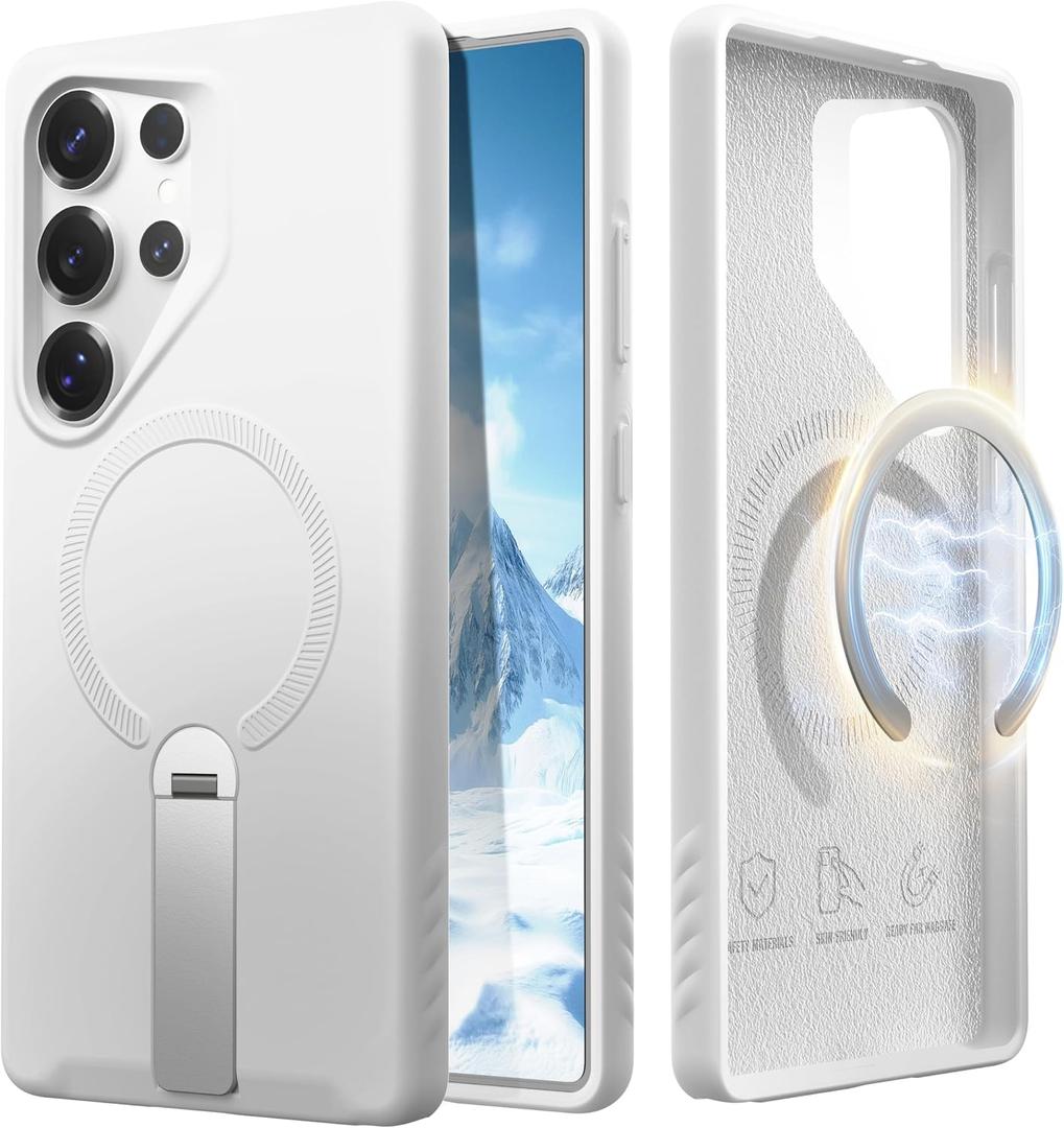 URBANITE for Samsung Galaxy S25 Ultra Case, Compatible with MagSafe, Slim Magnetic Silicone Protective Phone Case with Adjustable Kickstand (White)
