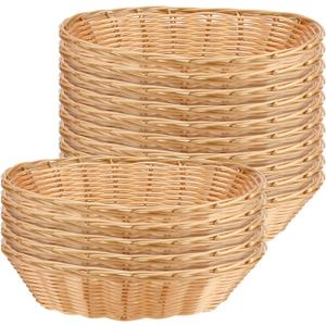 15 Pack 9 Inch 23 cm Oval Bread Baskets, Woven Bread Baskets, Yellow Food Storage Basket for Serving Vegetables, Fruit