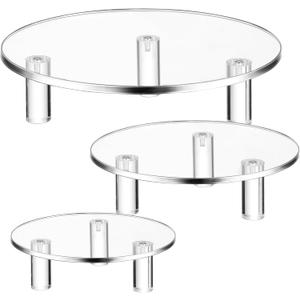 Lineshading 3 Pcs Round Acrylic Display Riser Clear Round Stands Clear Pedestal Riser Board for Home Decor and Organizer(6'', 8'', 10'')