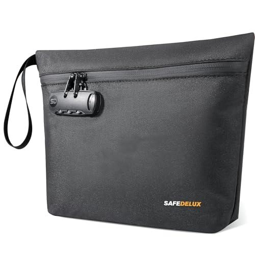 SafeDelux Smell Proof Bag, Odor Proof Bag with Combination Lock, Durable Smell Proof Container with Carbon Lining, Secure Odorless Travel Pouch for Home & On-the-Go (Black)