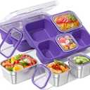 BiuLeon Snackle Box Containers, Stainless Steel 5 Compartments Divided Serving Tray with Lid, Removable LeakProof Portable Bento Box for Fruit Candy Nuts Food - School, Picnic and TravelPurple