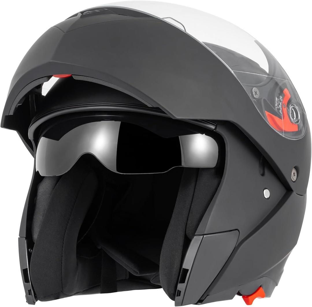 DOT Approved Modular Flip-Up Dual Visor Motorcycle Full Face Helmet for Adults Men & Women with 2 Removable Visors (1 Clear + 1 Tinted)Suitable for Powersports, Bike & Motocross Rides