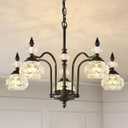 Vintage Crystal Pendant Light Fixture 24-Inch, 5-Light Victorian Black Modern Farmhouse Chandelier Hanging Lighting for Dining Room, Kitchen Island, Living Room, Bathroom, G9 Base