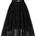 BeryLove Long Sequin Dress for Woman High Low Vintage A Line Wedding Formal Swing Mesh Dress S003 Black S