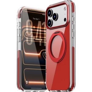 Magnetic for iPhone 17 Pro Max Case 360° Spin Stand Red | Compatible with MagSafe, Military-Grade Protection,Non-Yellowing, Clear Scratch-Resistant Back Cover for 17 Pro Max 6.9