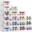 SONGMICS Stackable Shoe Boxes, Set of 18 Plastic Shoe Organizers with Door, Transparent, Easy Assembly, 9.1 x 13.1 x 5.6 Inches, for Shoes up to US Size 9, Transparent and Cloud White ULSP318W01