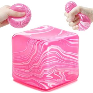 Squishy Stress Cube for Adults,Squishy Slow Rising Fidget Cube Sensory for Anxiety Stress Relief High Density Ice Squeeze Ball Cubes , Unique, Swirling Color Blend (Pink)