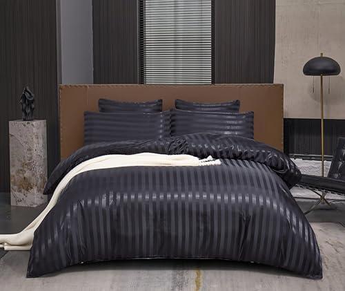 Arianaut Duvet Cover King Size Black 5 Pieces Satin Luxury Coquette Silk Like Striped Bedding Set Comforter Cover with Zipper Closure 1 Duvet Cover 4 Pillow Cases
