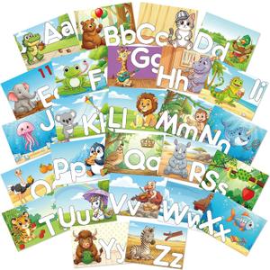 Alphabet Learning Pocket Chart Mats Educational Toys for Kids, 26 Piece ABC Letter Cards Set for Kids Ages 3-5 Preschool Kindergarten Learning Activities Homeschool Daycare Classroom, 13.78 x 9.84 inches