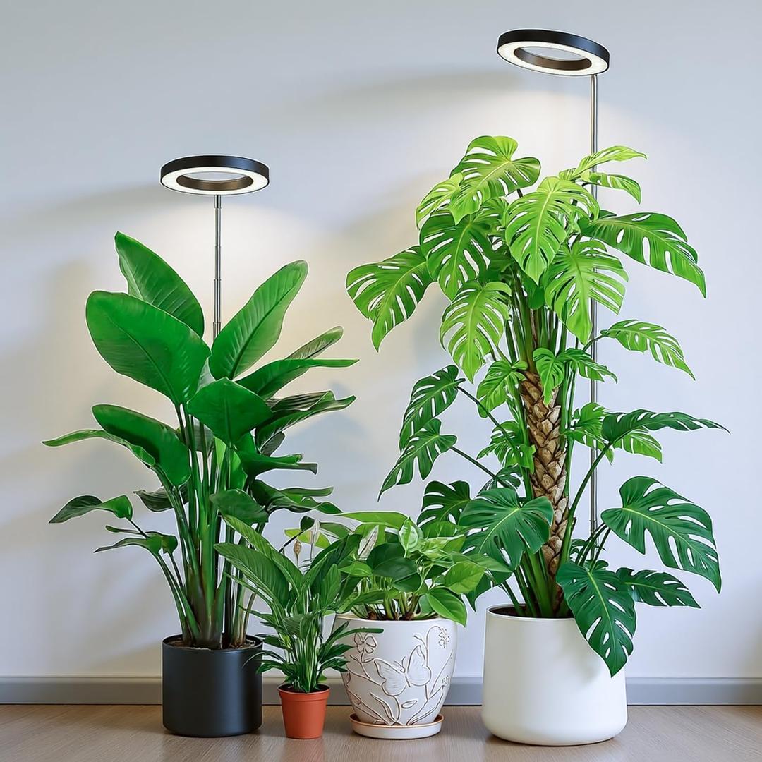 Kullsinss Black Grow Lights for Indoor Plants, Full Spectrum LED Plant Grow Light with 6/12/16H Timer, 3 Color Modes, 5 Brightness, 10"-65" Height Adjustable Growing Lamp for Indoor Plants (2 Pack)
