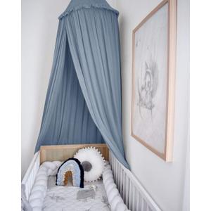 MAMERIA Kids Bed Canopy with Frills Cotton Hanging Tent Curtain Net for Reading Nook Hideaway Bedding Play Room Decor(Blue), 20"W x 20"L