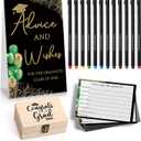114 Pcs Graduation Party Favors 101 Advice Cards for The Graduate Advice Wishes with Wood Box and 12 Colors Pens Graduation Games Decoration for High School College Celebration Gift(Green)