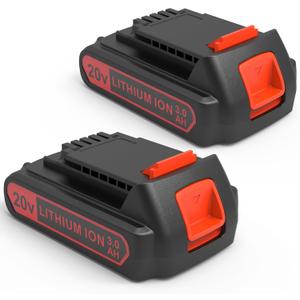 Extended Capacity 3.0Ah 20v Battery Replacement for Black and Decker 20 Volt Max Battery LBXR20 2 Packs, Compatible with All Black and Decker 20v Cordless Power Tools and Charger