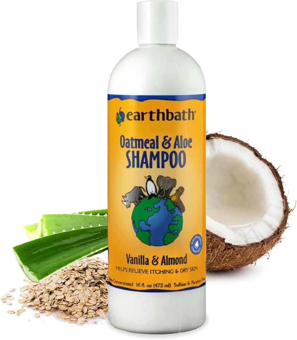 earthbath, Oatmeal & Aloe Dog Shampoo - Oatmeal Shampoo for Dogs, Itchy, Dry Skin Relief, Dog Wash, Made in USA, Cruelty Free Pet Shampoos - Vanilla & Almond, 16 Oz