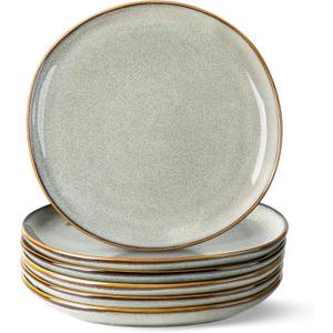 AmorArc Ceramic Dinner Plates Set of 6, 10.5 Inch Handmade Reactive Glaze Stoneware Plates, Rustic Shape Dinnerware Dish Set for Kitchen, Microwave & Dishwasher Safe, Scratch Resistant (Green Wheat)