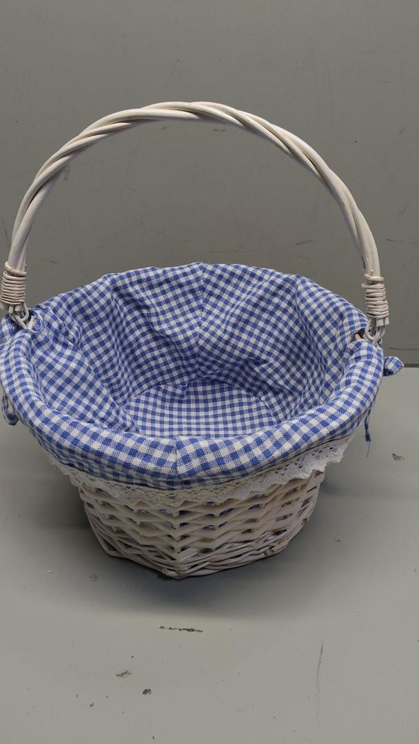 Oypeip Easter Basket Gift Basket Oval Willow Round Wicker Storage Basket With One Drop Down Handle Easter Baskets for Kids Fabric Cotton Linen For Office, Bedroom, Closet, Toys
