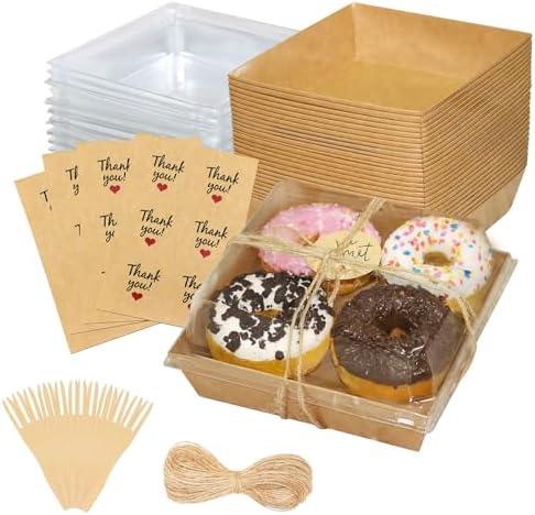 WIKDAY 50 Pack Charcuterie Boxes with Clear Lids, Small Dessert Bakery Boxes, Disposable To Go Food Containers for Cake Slice, Cookies, Sandwich, Brown