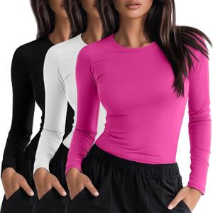 Neer 3 Pack Womens Underscrub Shirts Long Sleeve Crewneck Tops Fitted Layering Clothes Comfort Knit Tops for Nurse (M)