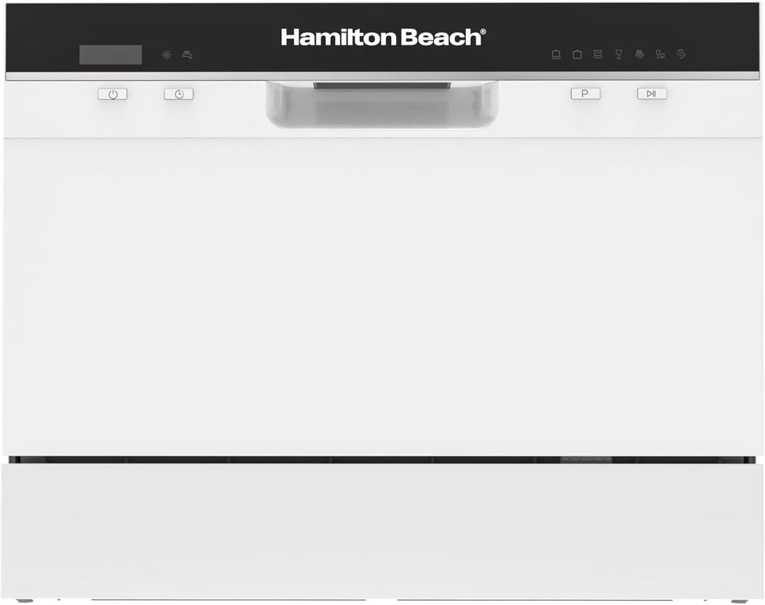 HAMILTON BEACH Counter Top Dishwasher, 6 Place Settings, Portable, White