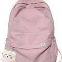 Aesthetic Backpack Cute Backpack School Supplies Laptop Bag for Teens Girls Women Students Solid Color (Pink)