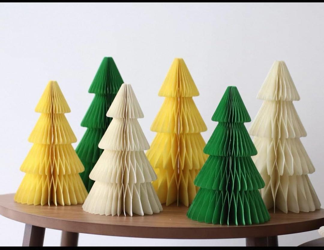6 Pcs Paper Christmas Tree,Christmas Ornaments, 3D Honeycomb Xmas Paper Trees Party Decorations, Christmas Centerpiece