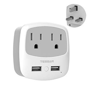 UK Ireland Travel Plug Adapter, TESSAN Type G Power Adaptor with 2 USB Charger Ports 2 American Outlets, US to Scotland London England British Irish Kenya Dubai Qatar 2 pcs
