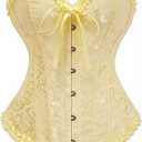 Corset Tops for Women,Lace Bustier Corset Lingerie top,Renaissance Overbust Corset Push Up Bodysuit (US,Small,Yellow) (S)