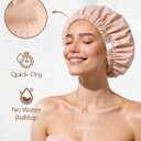 Yanibest Satin Lined Shower Cap for Women Reusable Waterproof, Frizz Free & Large Bath Cap with Soft Elastic Band, Luxury Hair Protection Caps (Peachy Pink)