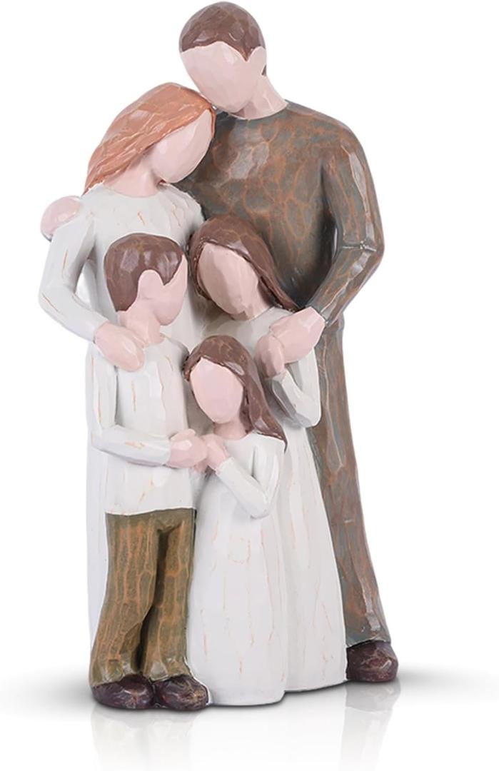 Figurines Family of 5, Father Son Mother and 2 Daughters Figurine, Sculpted Hand-Painted Resin Family Statue Sculpture, Sentimental Love Home Decor, Gift for Mothers Day, Fathers Day