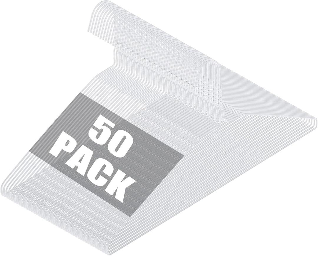 50 Pack Metal Wire Hangers Bulk 15.9 Inch 13Guage Dry Cleaner Hangers Thin Space Saving Suit Holder for Home Clothing (50, White)