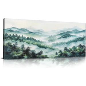 Large Canvas Wall Art Mountain Botanical Large Landscape White Foggy Forest Pine Trees Fog Canvas Paintings Wall Painting Rustic Home Decor Wall Decor for Living Room Office Ready to Hang 30x60inch (Multi3)