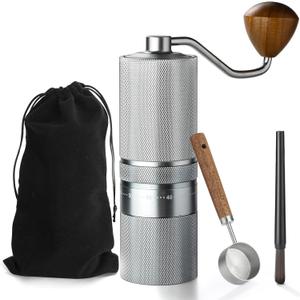 Manual Coffee Grinder with Stainless Steel Burr, Hand Coffee Grinder External Adjustable Grind Setting for Espresso, French Press (Silver)