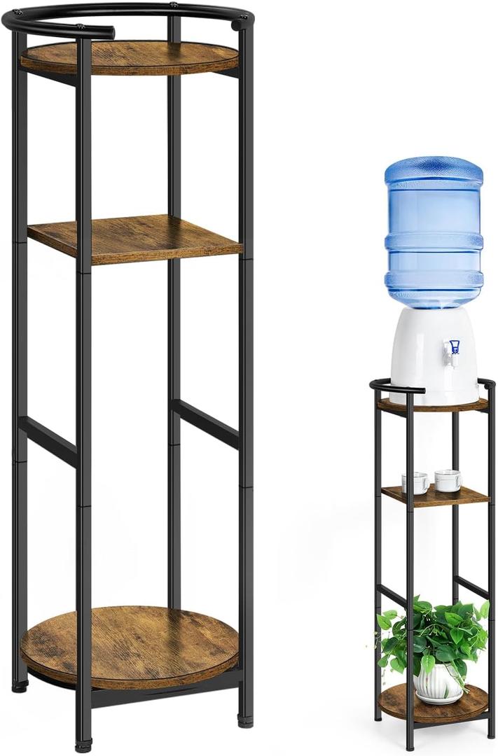 5 Gallon Water Dispenser Jug Stand 3-Tier Drink Beverage Dispenser Holder with Storage Shelf, 36.5'' Tall Water Stand for 1-5 Gallon Water Bottles/Crocks, Water Jug, Plants, Rustic Brown & Black