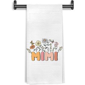 3 x Mimi Floral Kitchen Towels, Gifts for Mimi Grandma Mother's Day Hand Towels for Bathroom Kitchen Decorative, Best Grandma Gifts from Grandkids Dish Tea Towels Drying Cloth, 16x24 Inch