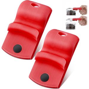 2 Pack Canning Jar Opener with Magnets, Mason Jar Opener For Canning Lids, for Regular and Wide Mouth Lids, Powerful Magnet for Easy Refrigerator Storage, Releases Vacuum Seal(Red)