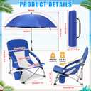 Lineshading 1 Pack Low Beach Chair with Umbrella for Adult, Lightweight Backpacking Folding Recliner Chairs with Carry Bag for Summer Beaches Tent Camping Picnics Barbecues Travel Outdoor (Royal Blue)