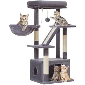 Taoqimiao Cat Tree,38.5-Inch Cat Tower for Indoor Cats,Suitable for Kittens with Luxurious cat condo with Adjustable Baskets and Luxurious Perch MS029SG Smoky Gray