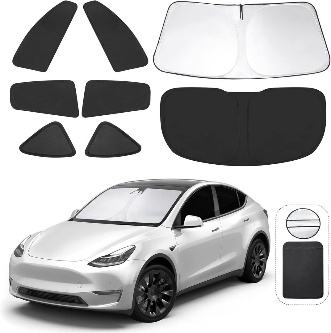 TINGLU Window Shades for Tesla Model Y 2020-2024 2025 Accessories Car Side Full Windows Rear Triangular Windshield Sun Shade Sun UV Rays & Privacy Protection for Camping,Napping,and Relaxing 8PCS