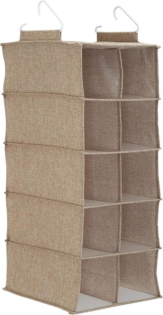 Household Essentials 10 Pocket Hanging Shoe Closet Organizer with Hooks (Latte)