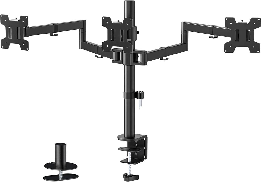 WALI Triple Monitor Mount, 3 Monitor Desk Mount for 13-27 inch Computer Screens, Holds up to 22 lbs, Triple Monitors Stand for Desk, with Tilt, Swivel, Rotation, VESA 75/100mm (M003S), Black