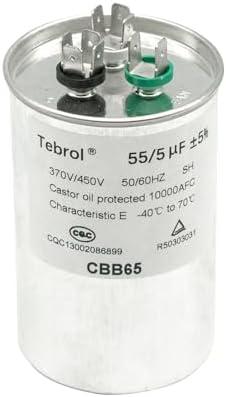 55+5uF 55/5MFD ±5% 370V/450V CBB65 Dual Run Round Capacitor 55 5 Start Capacitor for AC Air Conditioning Unit Condenser Straight Cool or Heat Pump