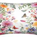 Spring Flower Butterfly Satin Pillowcase with Zipper Queen Size Pillow Cover 20"x30" Silk Pillow Case for Hair and Skin Cooling Pillowcase