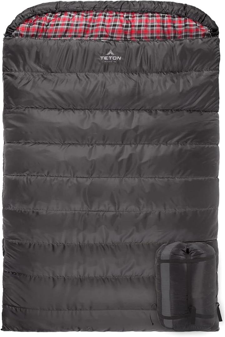 Teton Mammoth Queen Size Double Sleeping Bag- A Warm Bag The Whole Family can Enjoy  Great for Camping, Hunting and Base Camp. Compression Sack Included (Gris)