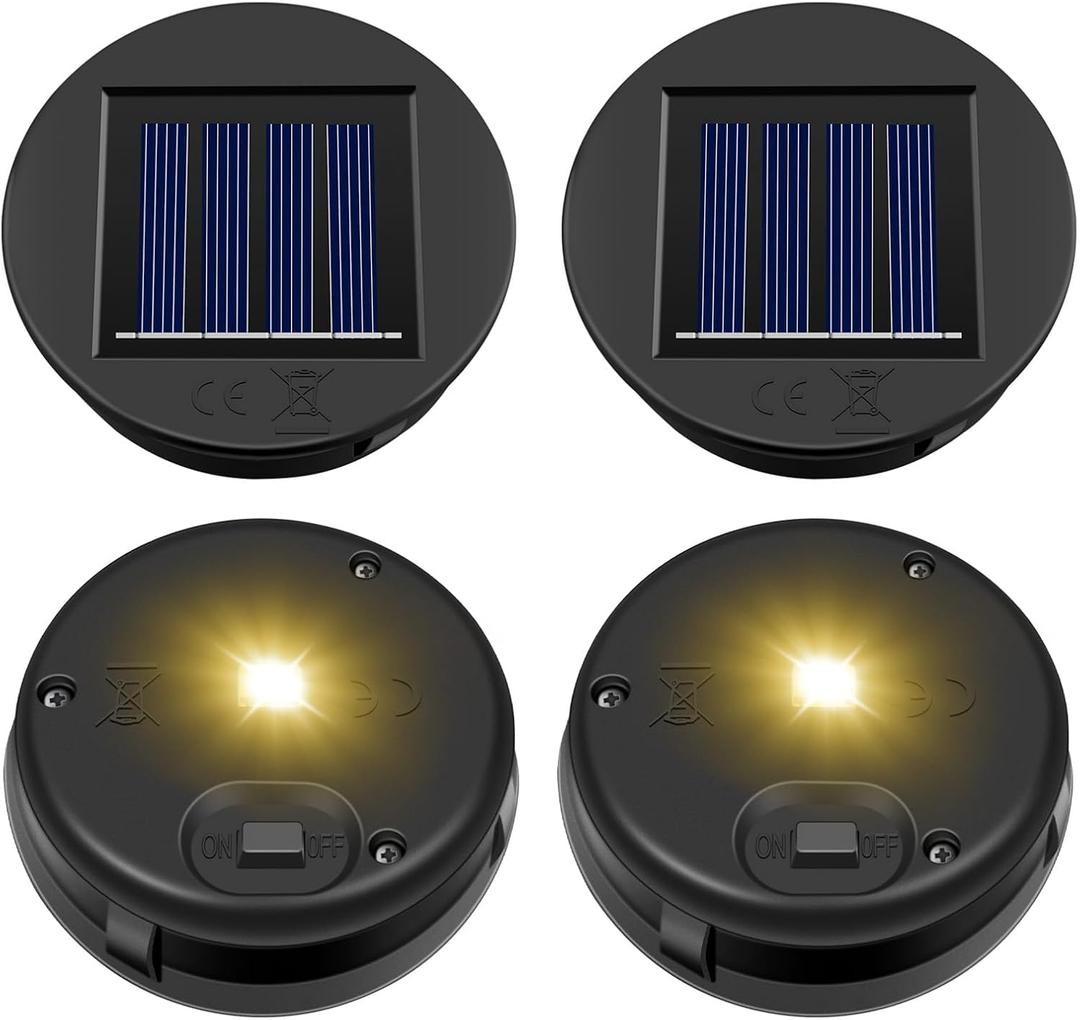 HELESIN Replacement Solar Light Parts, 4 Pack Solar Lights Replacement Top, 8 lumens, Waterproof Battery Box Top DIY Lantern Outdoor Garden Patio DecorWarm Yellow, 3.15in HELESIN Replacement Solar Light Parts, 4 Pack Solar Lights Replacement Top, 8 lumens, Waterproof Battery Box Top DIY Lantern Outdoor Garden Patio DecorWarm Yellow, 3.15in